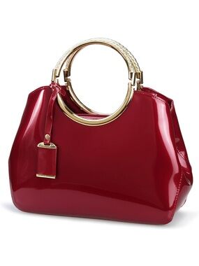 Red Patent Circle-Handle Tote Bag by